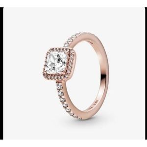 Pandora rose gold square sparkle halo ring